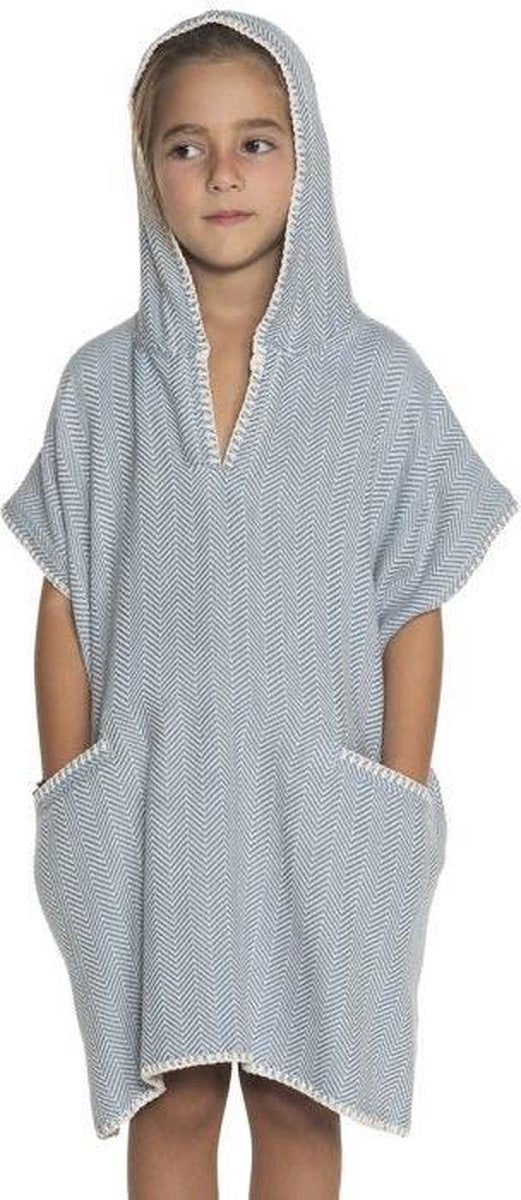 Strandponcho ZigZag Air Blue - Leeftijd 2-3 jaar - jongens/meisjes/unisex pasvorm - poncho handdoek voor kinderen met capuchon - zwemponcho - badcape