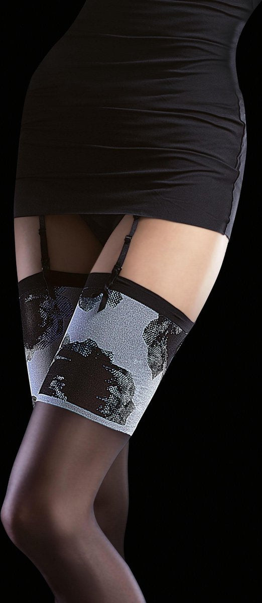 Zwarte Luxe Fiore kousen Nicolette - 4 met brede band