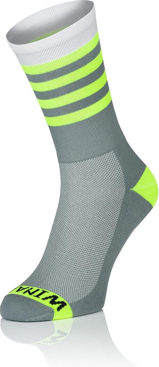 Winaar GWF Fietssokken Grijs/Wit/Fluor Strepen Maat M (42-44)