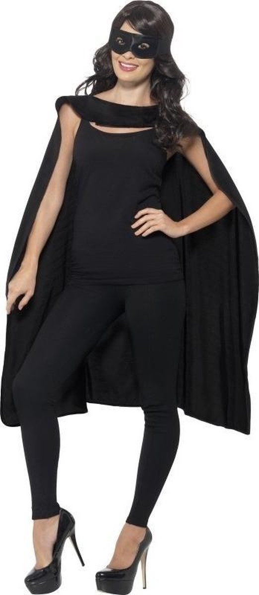 Zwarte cape met oogmasker voor volwassenen