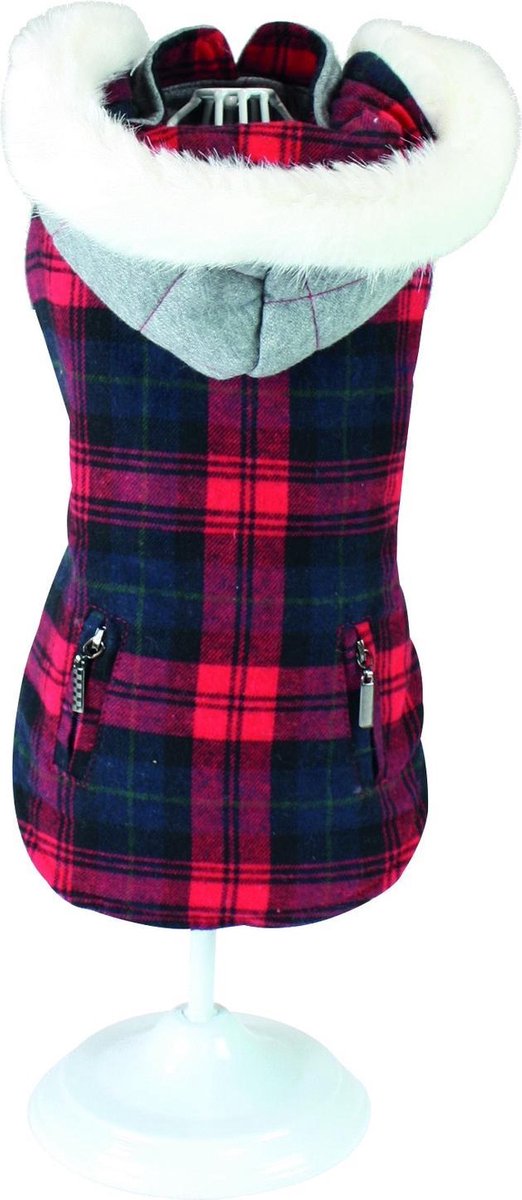 Croci Hondenjas Tartan Chessboard Grijs&Rood - Hondenkleding - 25 cm