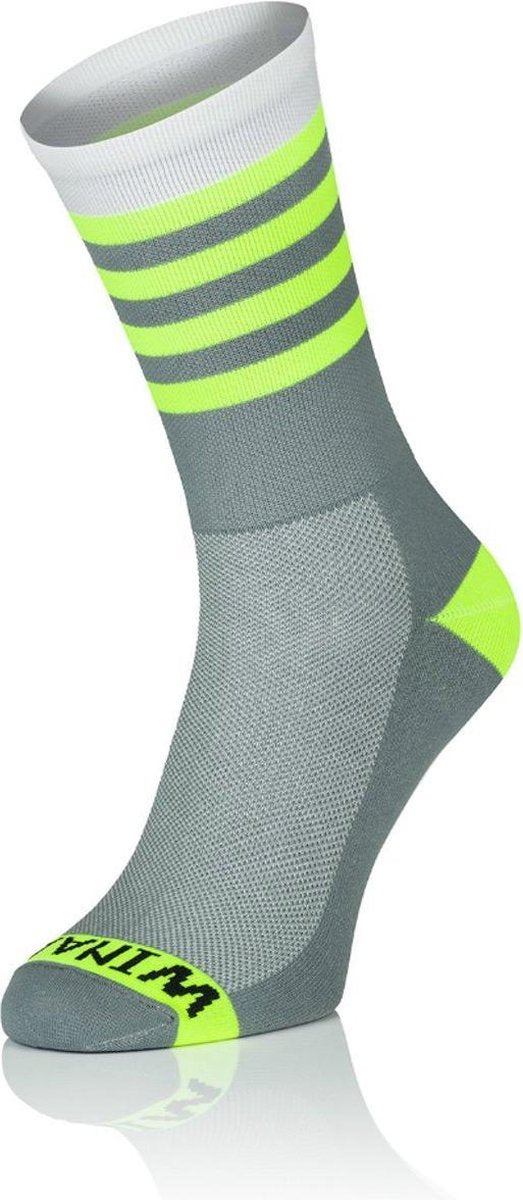 Winaar GWF Fietssokken Grijs/Wit/Fluo Strepen Maat S (39-41)