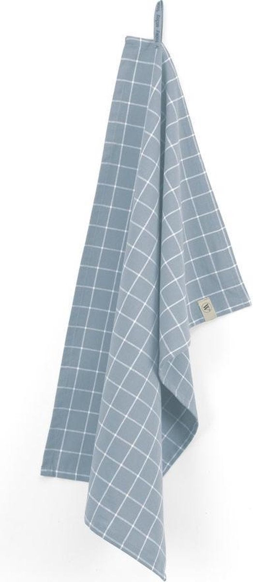 Walra Theedoek Dry with Blocks - 50x70 - 100% Katoen - Jeans Blauw