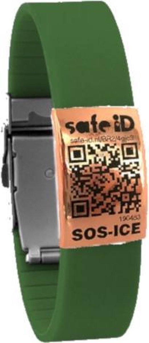 Safe-id Sos-armband Qr-code 22 Cm Rvs/siliconen Groen/rosé