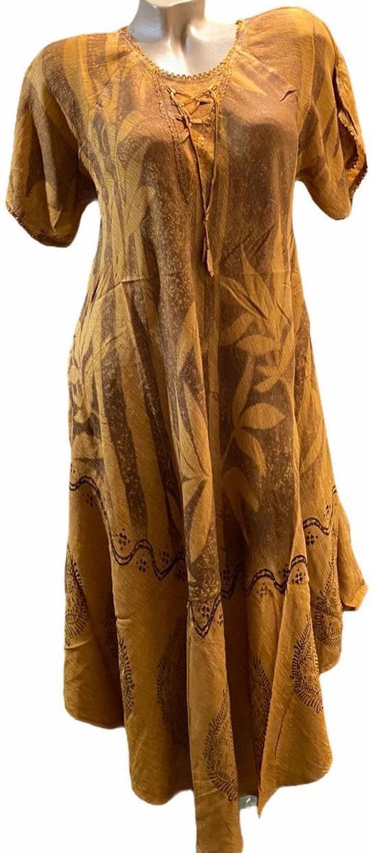 Dames zomer jurk met print one size 36-40 bruin
