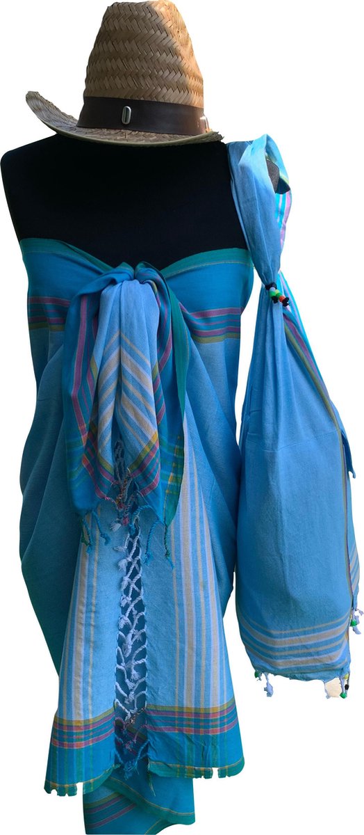 Kikoy pareo handdoek light blue - beach pareo - wikkeldoek - 170x95cm