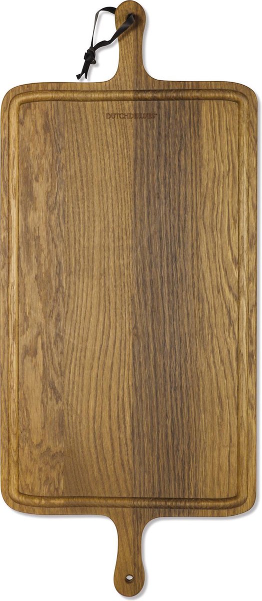 Dutchdeluxes - XL Serveerplank / BBQ Board - Rechthoekig - Massief Gerookt Eikenhout - 78 x 34 cm - Met 2 handvaten
