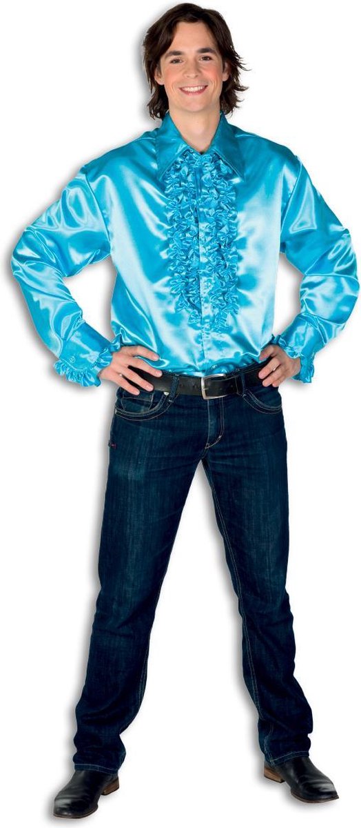 Ruche blouse aqua blauw voor heer