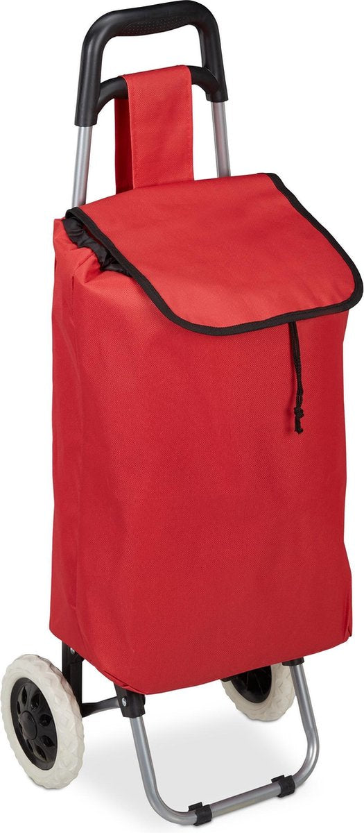 relaxdays boodschappentrolley 28 L - boodschappenkar - groot - inklapbaar - op wielen rood