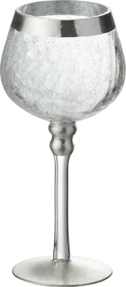 J-Line Kaarshouder Bol Op Voet Craquele Glas Transparant/Zilver Small