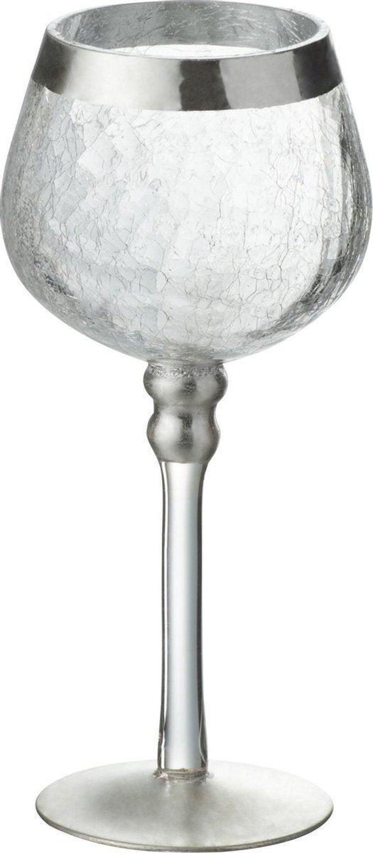 J-Line Kaarshouder Bol Op Voet Craquele Glas Transparant/Zilver Small