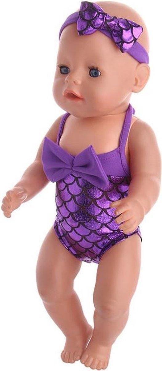 Dolldreams | Paars Zeemeermin badpak geschikt voor poppen met een lengte van 40-45 cm zoals Baby Born pop