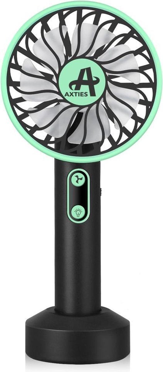 AXTIES 2-in-1 Draagbare Mini Ventilator met LED Lamp - USB Oplaadbaar 2000 mAh Batterij - 3 Snelheden & Lichtstanden - Draagbaar Kleine Tafelventilator - Mobiele Tafel Fan - Bureau Luchtkoeler Airco - Hand Waaier Lucht Koeler - Aircooler - Air Cooler