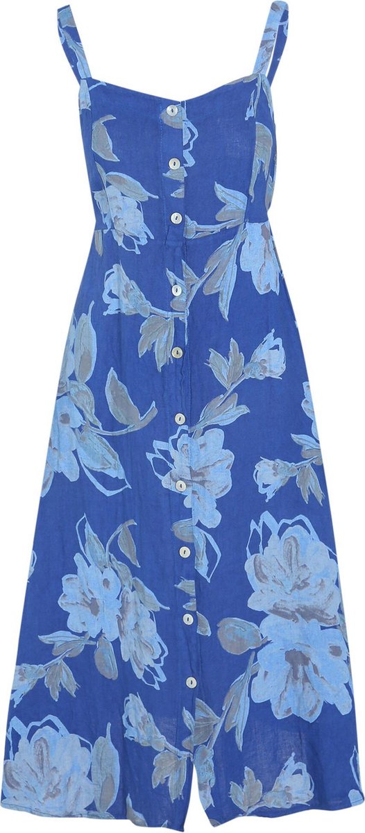 Cassis - Linnen jurk met bloemenprint - Bic blauw