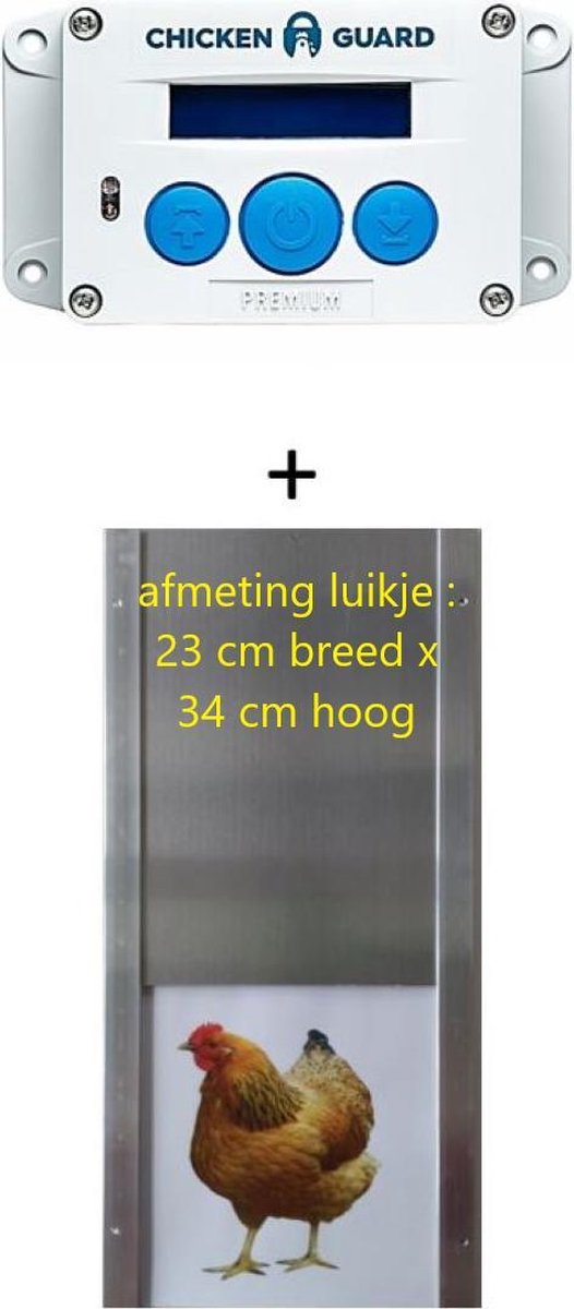 Chickenguard Premium op batterijen met timer en lichtsensor + alu luik 23 cm b x 34 cm h met 2 of meer krasjes op het luikje