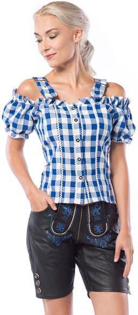 Oktoberfest dames blouse |  Tirol blouse dames |  Mandy Blauw / Wit geblokt |  S