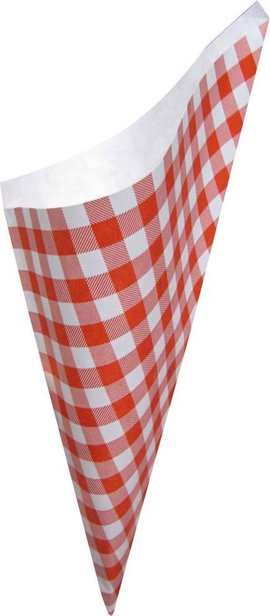 Patatzak / Frietzak / Snackzak / Snoepzak / Puntzak wit/rood ruit 21cm