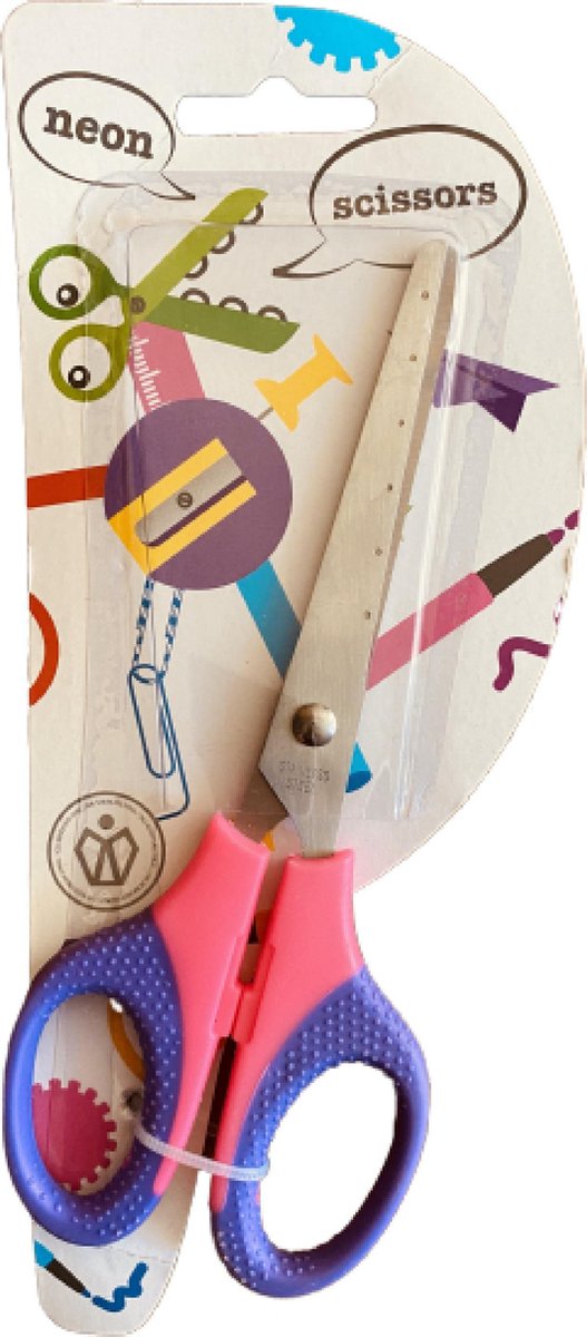 RVS Kinderschaar met neon kleuren / Roze en Paars circa 8CM