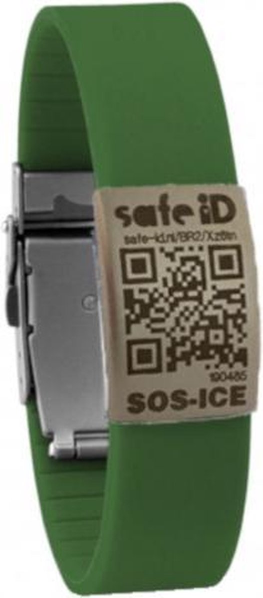 Safe-id Sos-armband Qr-code 22 Cm Rvs/siliconen Groen/zilver