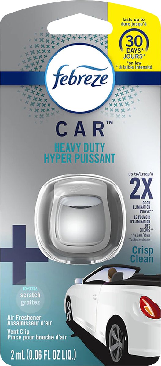 Febreze Car Heavy Duty Crisp Clean - Autoparfum Voor Een Verfrissende Autogeur! (2ML)
