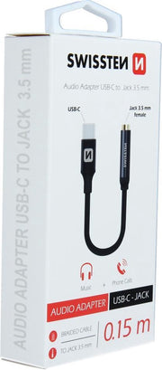 Swissten USB-C naar Jack 3.5MM(Aux) Adapter - Zwart