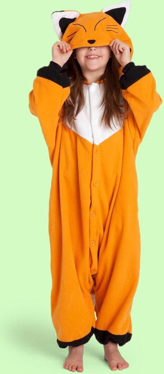 KIMU Onesie vos kinder pak kostuum bruin - maat 128-134 - vossenpak vossenjacht jumpsuit pyjama
