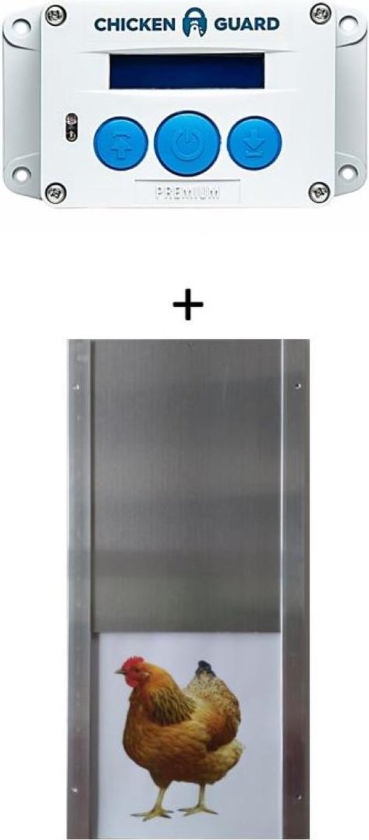Chickenguard Premium op batterijen met timer en lichtsensor + alu luik small 23 bx 30h met 2 of meer krasjes