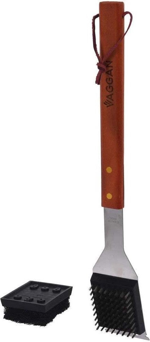 Vaggan Barbecue Borstel En Schraper Staal/hout Bruin 40 Cm