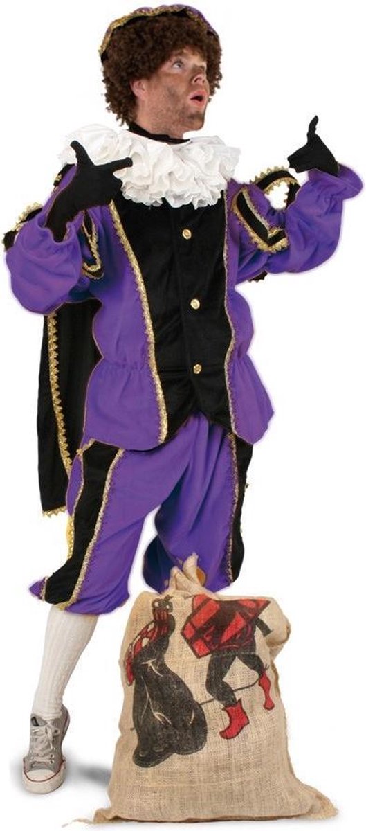Luxe Piet pak paars - maat XL-XXL + GRATIS PROFESSIONELE SCHMINK - kostuum voor buiten - pietenpak zwart goud Sinterklaas festival