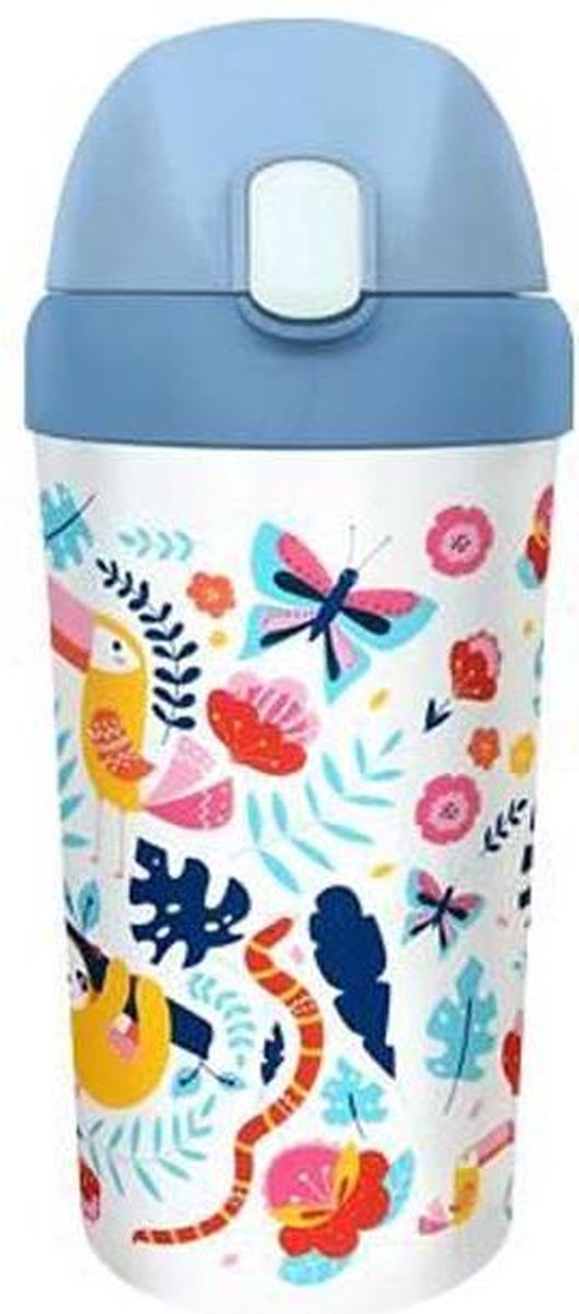 PLA/plant bioloco beker met rietje voor kinderen 400ml - Bloemen en Dieren