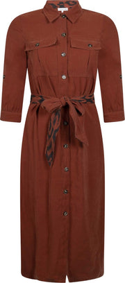 Tramontana | Midi Jurk met Washed Look | Cognac | Maat XS | Jurken voor Vrouwen | Jurken Dames