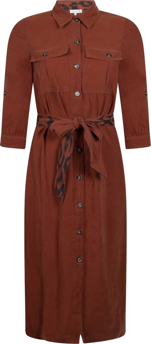 Tramontana | Midi Jurk met Washed Look | Cognac | Maat XS | Jurken voor Vrouwen | Jurken Dames