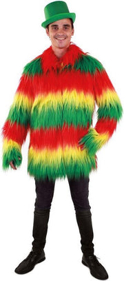 Langharige gekleurde bontjas rood geel groen heren - maat 60-62 XXL - fake fur jas nepbont pluche reggae Limburg