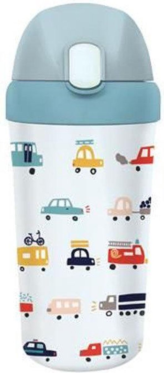 PLA/plant bioloco beker met rietje voor kinderen 400ml - met auto's