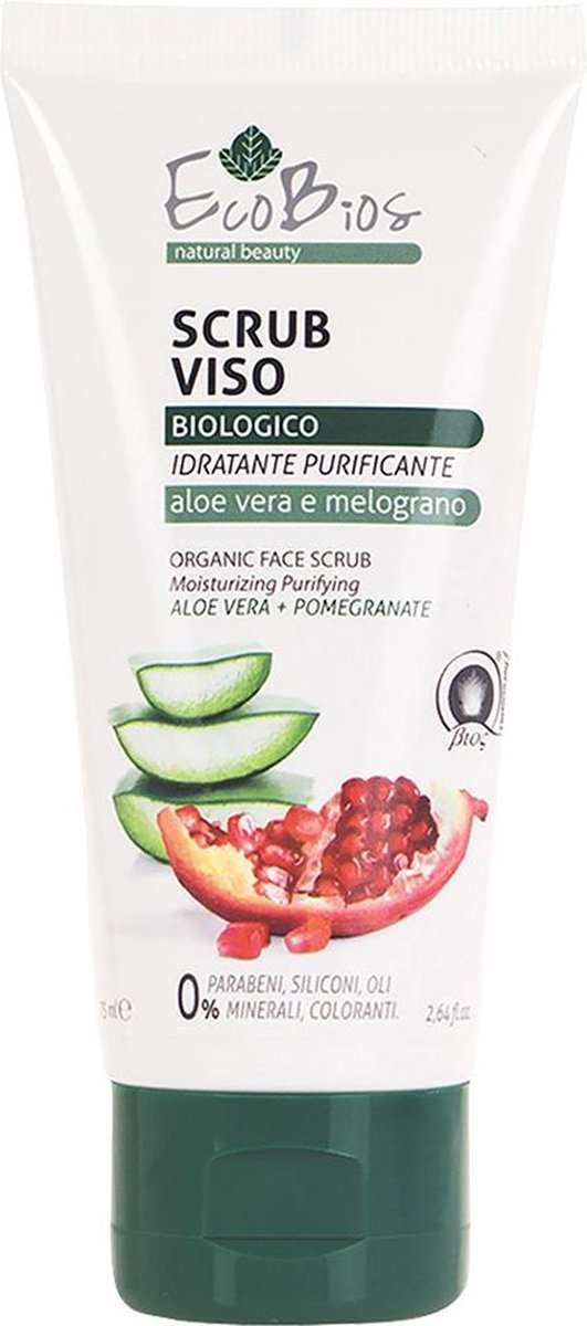 Natuurlijke biologische gezichtspeeling (75 ml). Aloe vera met granaatappel. Vegan