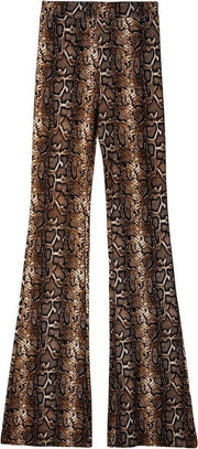 La Pèra Slangenprint Flared broek Jungle dierenprint bruin - Maat M