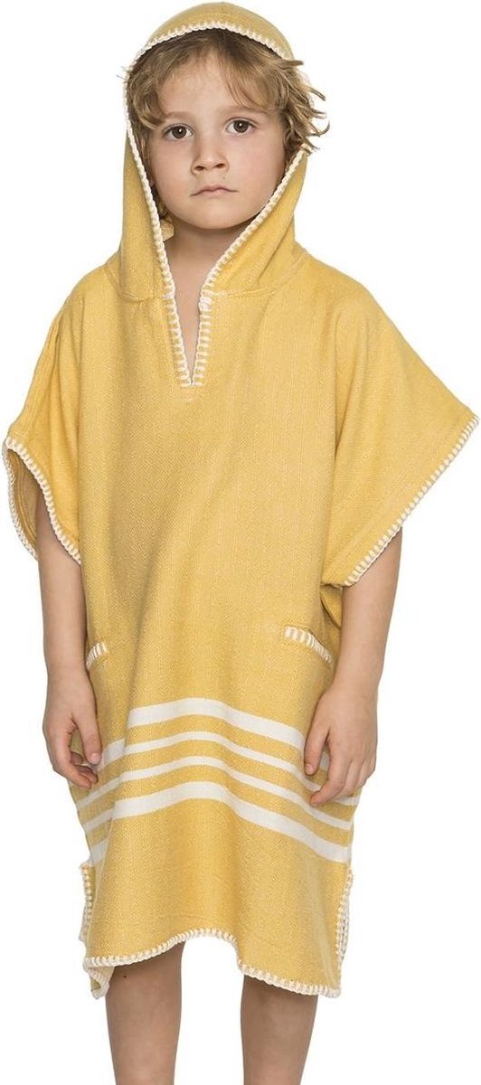 Kinder Strandponcho Hamam Ocher Yellow - Maat 2-3 jaar (92/98) - kinderponcho - badponcho - strandcape - badcape - jongens/meisjes/unisex - poncho handdoek voor kinderen met capuchon - zwemponcho - badcape