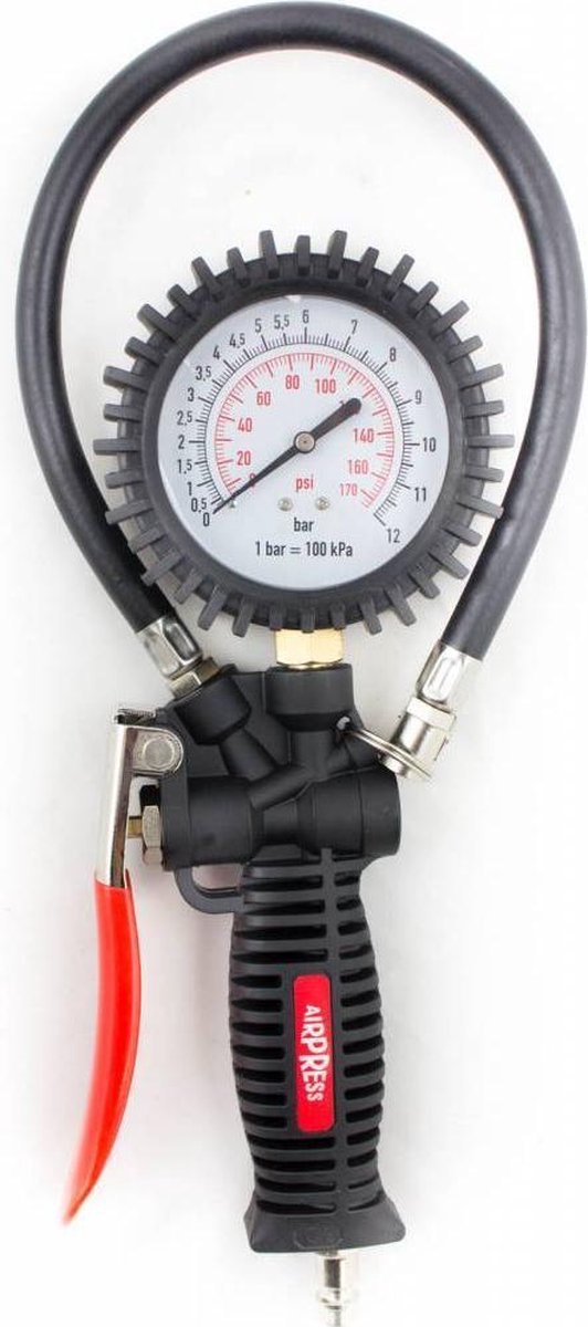 Airpress bandenpomp met manometer - opname 1/4"  - Rood