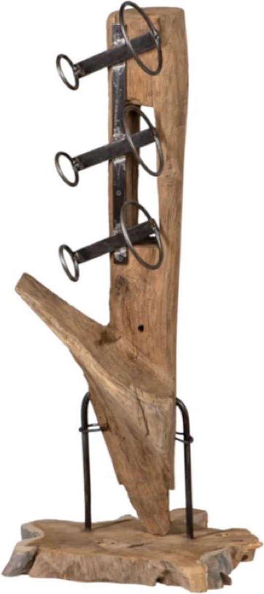 Teak houten Wijnrek gemaakt van een oude Indonesische Ploeg - Teak - Hout - Wijnrek - Drankkast -