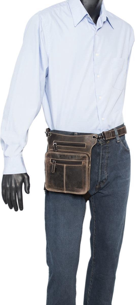 Heuptasje Donkerbruin Leer Voor Op De Motor Met Extra Een Beenband - Beentas Leer - Side Bag Leer