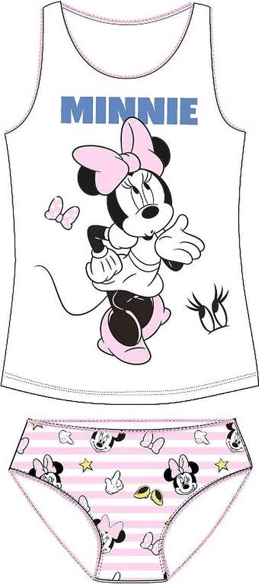 Minnie Mouse Kinder OndergoedSet Meisjes 2-delig Maat 104/110 Wit/Roze met streepjes