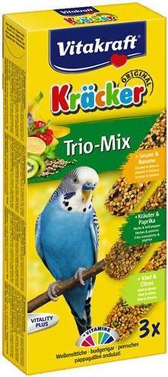 Vitakraft parkiet kracker vijgen/banaan-sesam/kiwi - 3 in 1 - 1 stuks