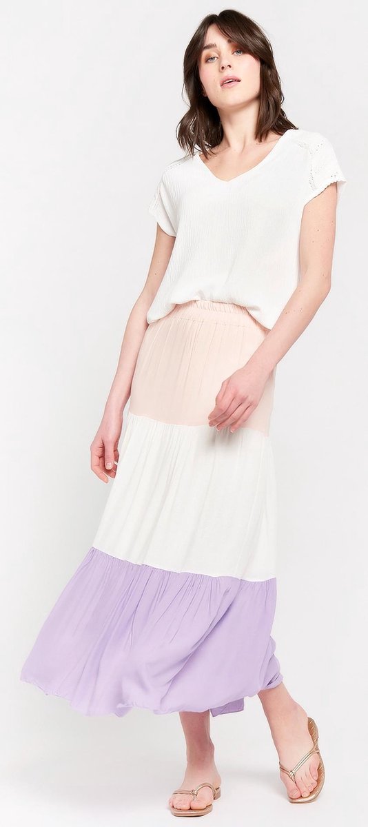 Maxi rok met color block - Nude