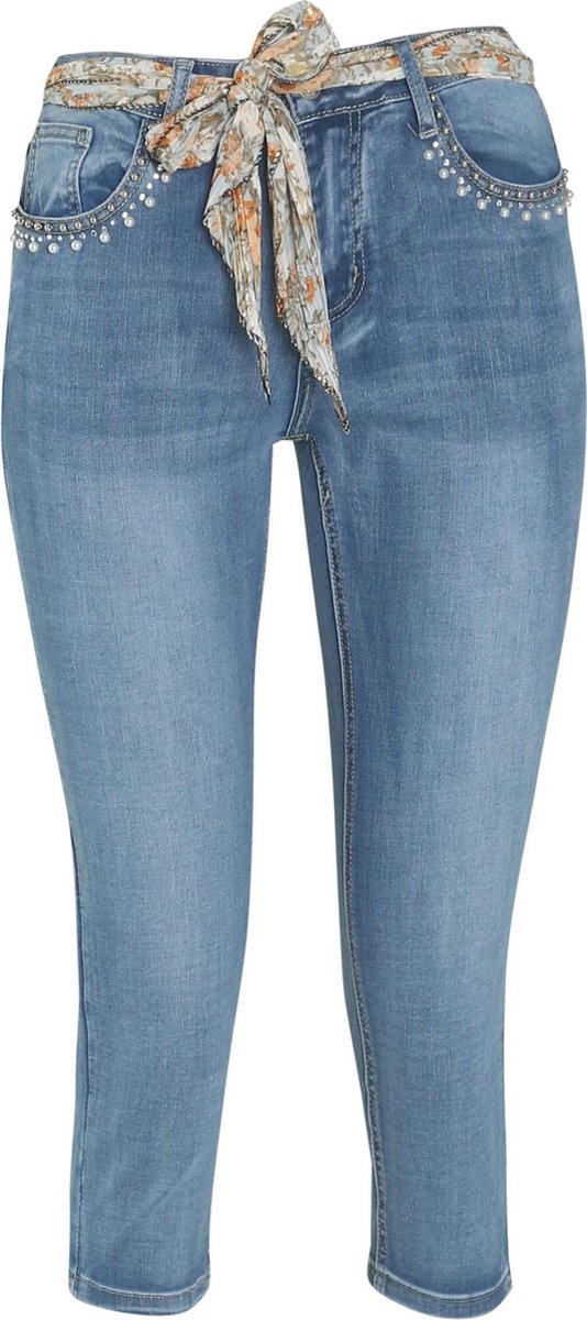 Cassis - Kuitlange jeansbroek met foulardriempje - Denim