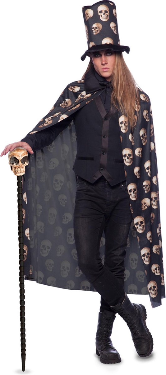 Doodskop cape met hoge hoed voor volwassenen - Verkleedkleding