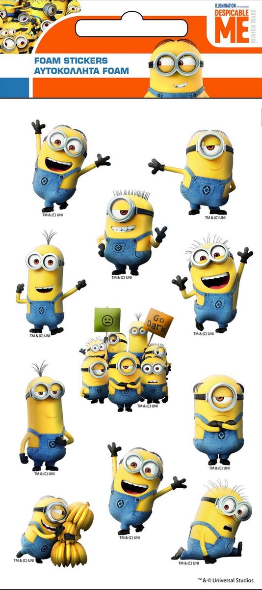 Illumination Schuimstickers Minions Foam Geel/blauw 2-delig