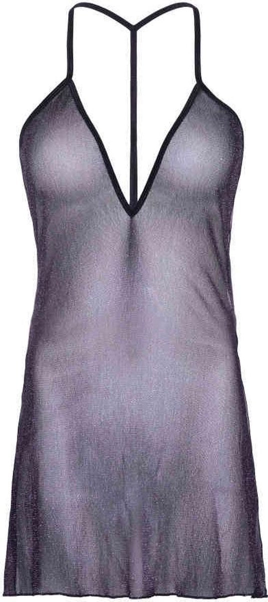 Leg Avenue Jurk -S- Lurex Y-Back Zwart/Zilverkleurig