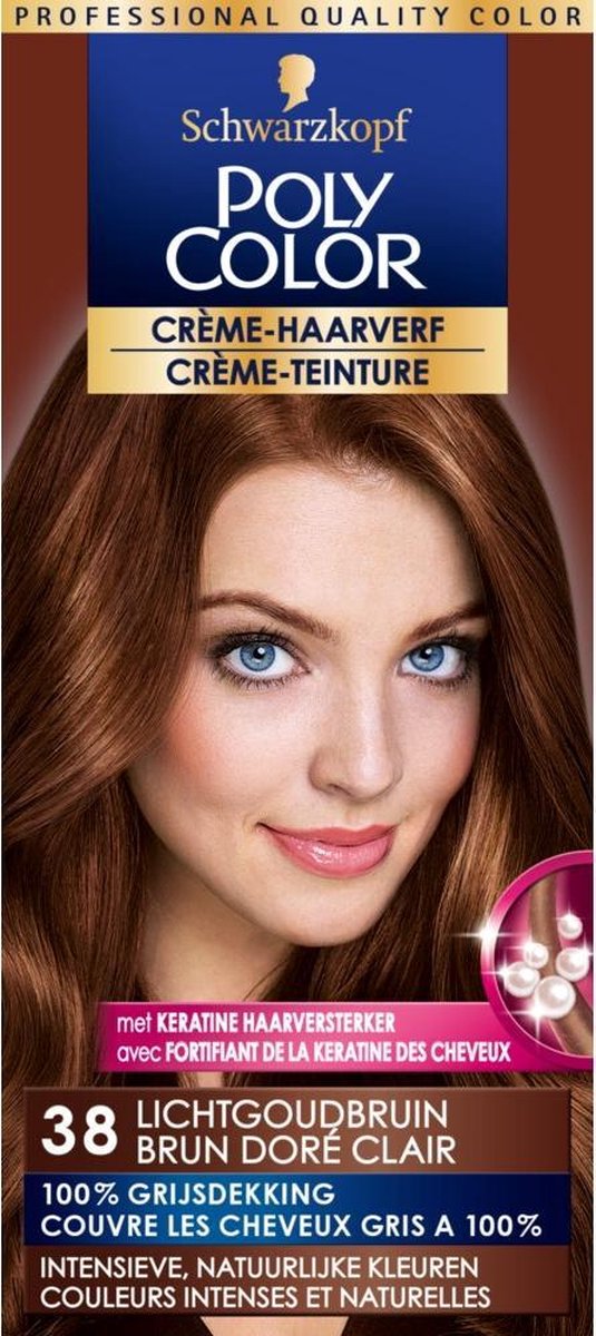 3x Poly Color Créme Permanente Haarverf 38 Licht Goudbruin 90 ml