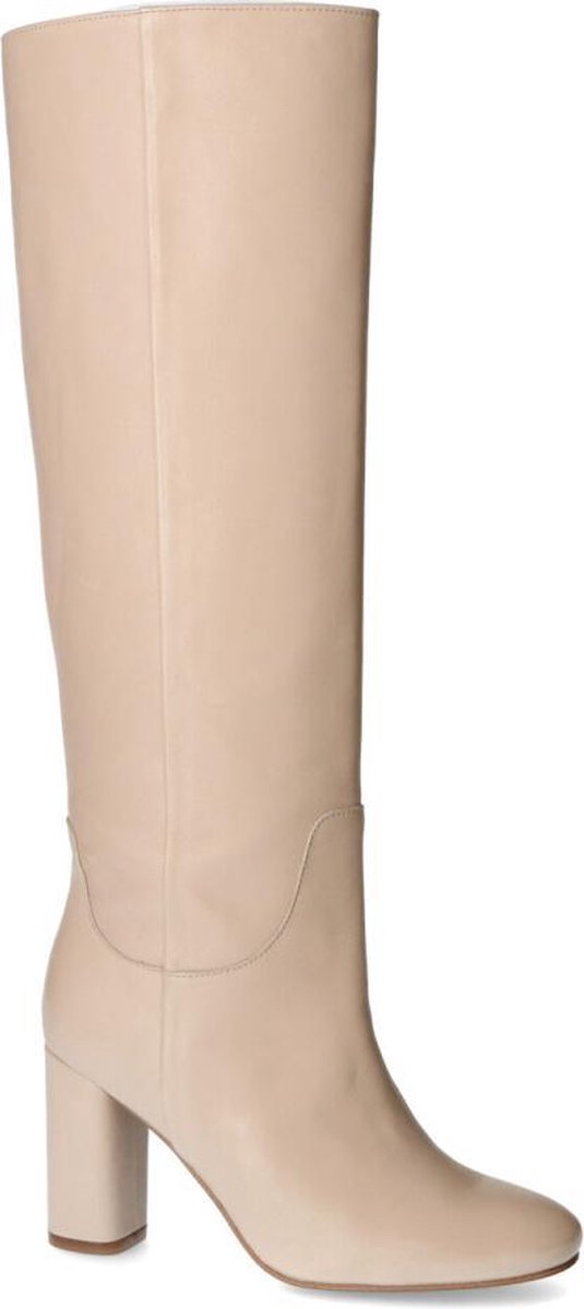 Manfield - Dames - Beige hoge laarzen met hak - Maat 39