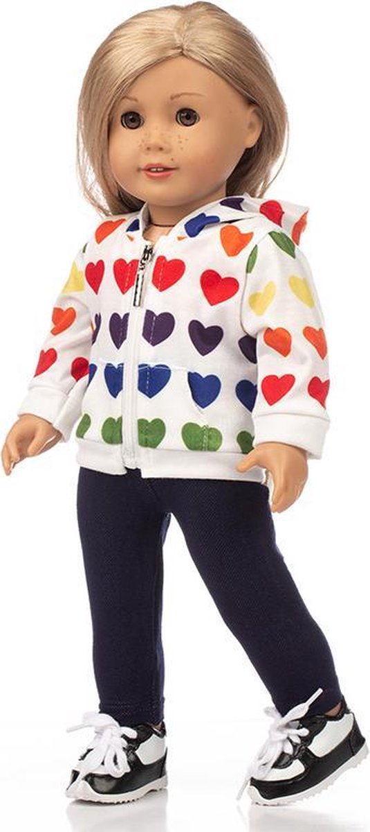 Dolldreams - Poppenkleding - Poppen Jasje met Regenboog Hartjes - Inclusief Broekje